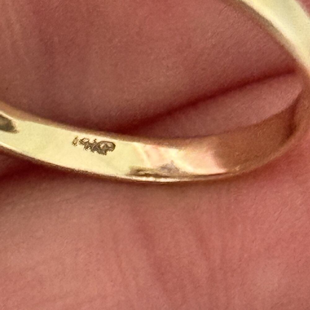 14K Yellow Gold Fire Opal 3 Stone Diamond Band Ring Size 6 - Picture 15 of 16